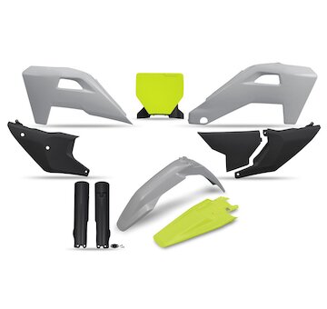 UFO Kompletný plastový KIT Husqvarna TC125/150/250/300 FC250/350/450 TX300 FX350/450 25-26 sivá-čierna-žltá