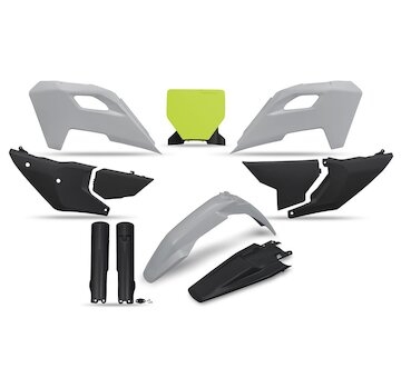 UFO Kompletný plastový KIT Husqvarna TC125/250, FC250/350/450, TX300, FX350/450 23-24 sivá-čierna-žltá